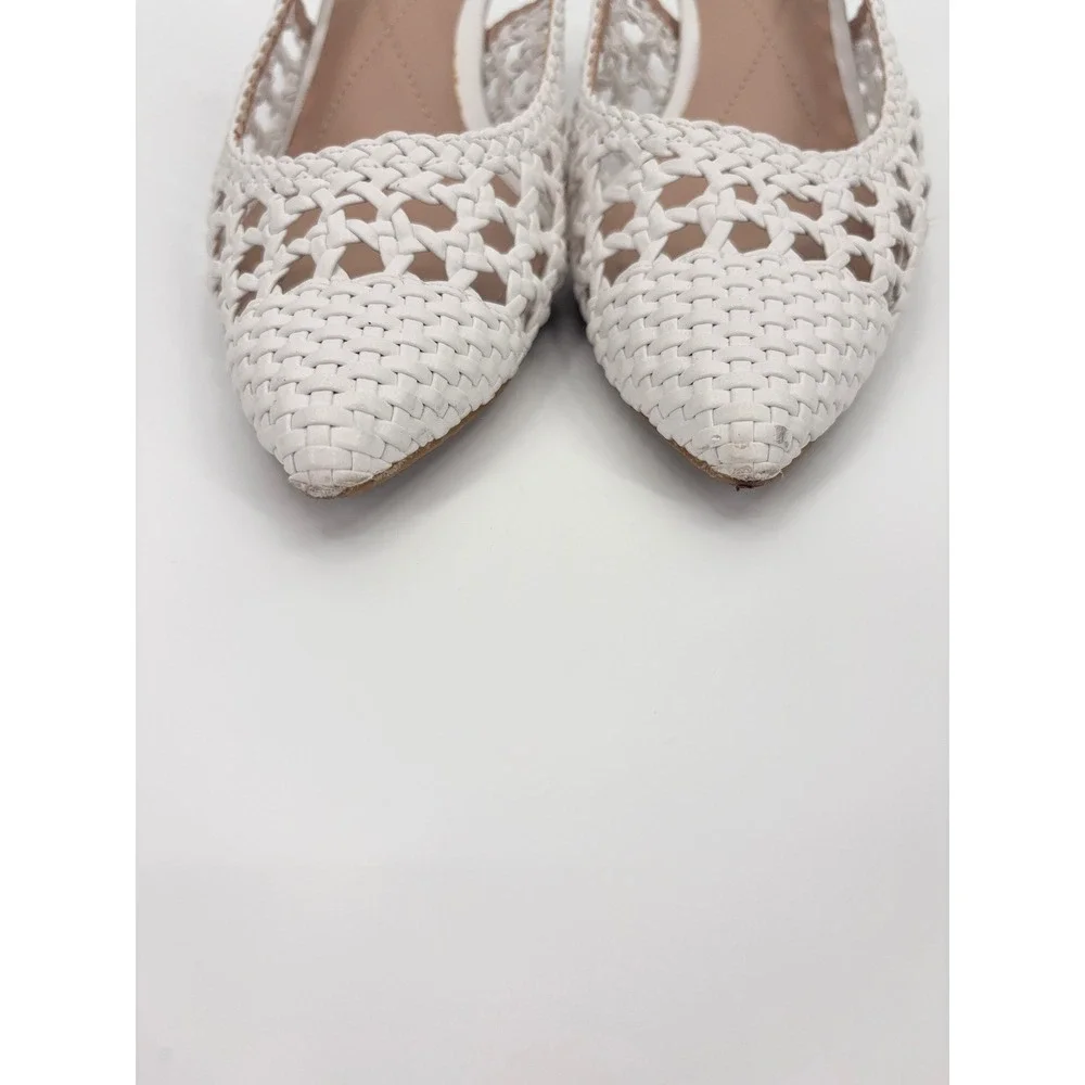 B15 Alfani Babbsy Woven Slingback Heels 8 White Pointed Toe Kitten Heel Dressy
